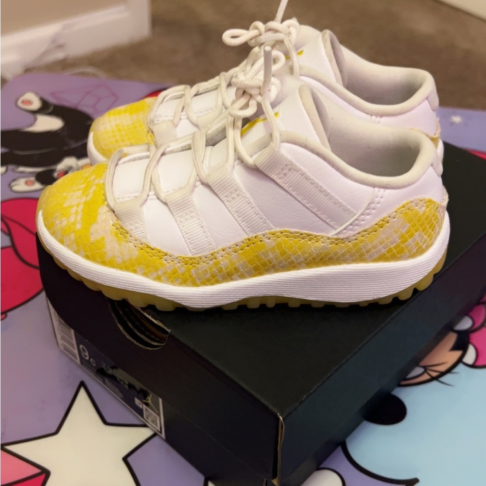 Jordan 11 Kids White and Yellow Sneakers